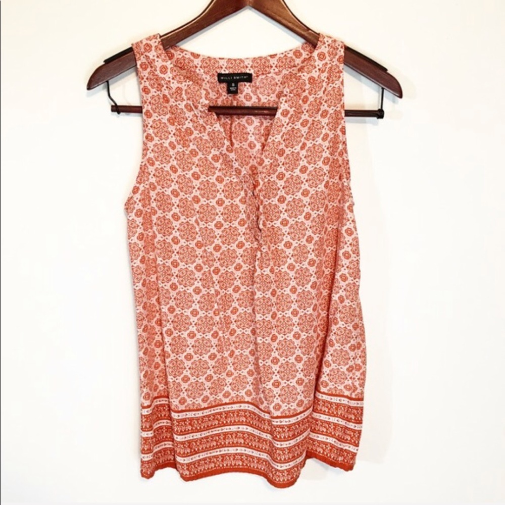 LAST CALL Orange Patterned Geometric Stripe Tank